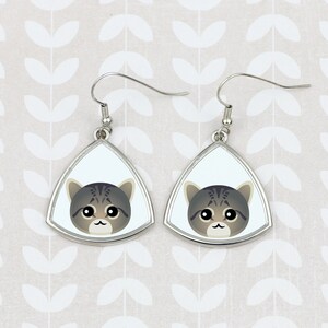 Earrings with a geometric cat, Asian Tabby, Hanging earrings with graphics, Hypoallergenic metal, Jewelry with cats, Cat person gift