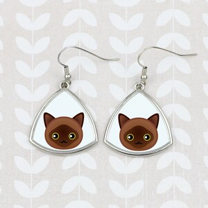 Earrings with a geometric cat, Burmese, Hanging earrings with graphics, Hypoallergenic metal, Jewelry with cats, Cat person gift