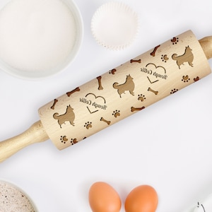 Mattarello Love Rough Collie per biscotti con cane, mattarello inciso, mattarello goffrato, rullo con il tuo motivo