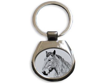 Ardennen Pferd Schlüsselanhänger, Schlüsselanhänger mit einem Pferd, Schlüsselring, Metallschlüsselhalter, solider Schlüsselanhänger, Grafik