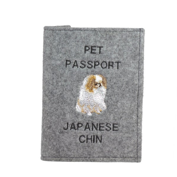 Porte-passeport japonais Chin, portefeuille de passeport pour chien, couverture de document en feutre brodé, cadeau du voyageur, accessoire de propriétaire de chien