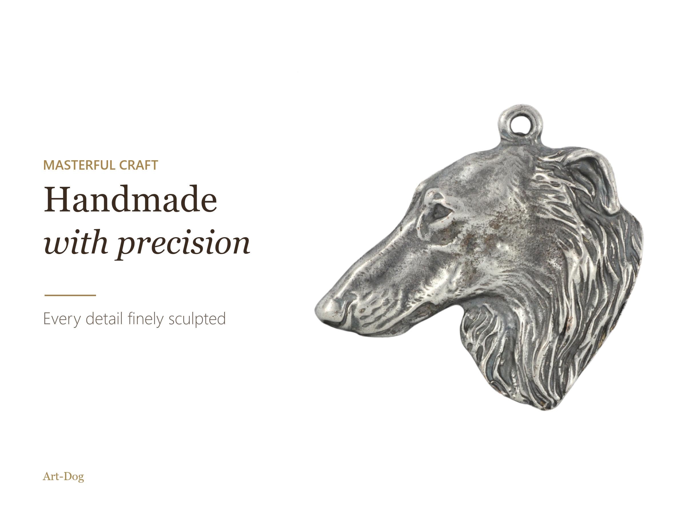 Borzoi Keyring, Russian Wolfhound Head, Handmade Silver-plated Dog