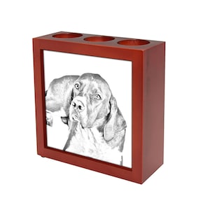 English Pointer Pen holder with dog, wooden pencil stand with photo, brush holder, custom stationery, desk organizer