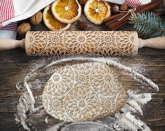 Mosaic, Mandala, Tiles, Flowers Rolling Pin for Cookies, Engraved Rolling-pin, Embossing Rolling Pin, Roller with Your Patter