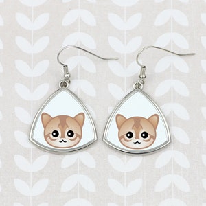 Earrings with a geometric cat, Singapura, Hanging earrings with graphics, Hypoallergenic metal, Jewelry with cats, Cat person gift