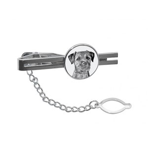 Border Terrier Tie clip with a dog, Tieclip with graphics, Men Jewelry with dogs, Tie clasp with chain, Sketch style dog, Gift for Men