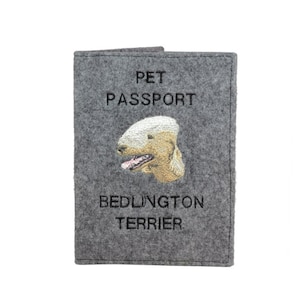 Bedlington Terrier Passport Holder, Dog passport wallet, Embroidered felt document cover, Traveler’s gift, dog owner accessory