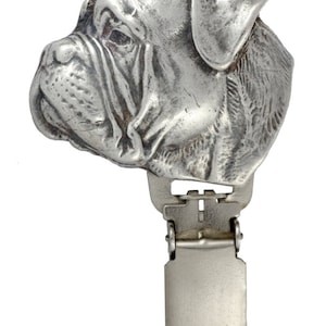 Bullmastiff Dog show number holder, Exhibit number clip, Dog number ring clip, Silver plated dog brooch, Dog show accessory