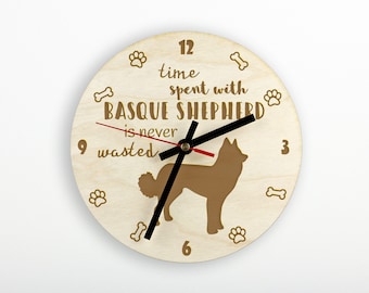 Basque Shepherd Dog A clock with a dog, wooden clock, wall clock for dog lovers, desk and shelf clock. Custom, high quality engraving