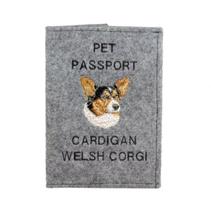 Porta pasaporte Cardigan Welsh Corgi, billetera de pasaporte para perros, cubierta de documento de fieltro bordado, regalo de viajero, accesorio para dueño de perro