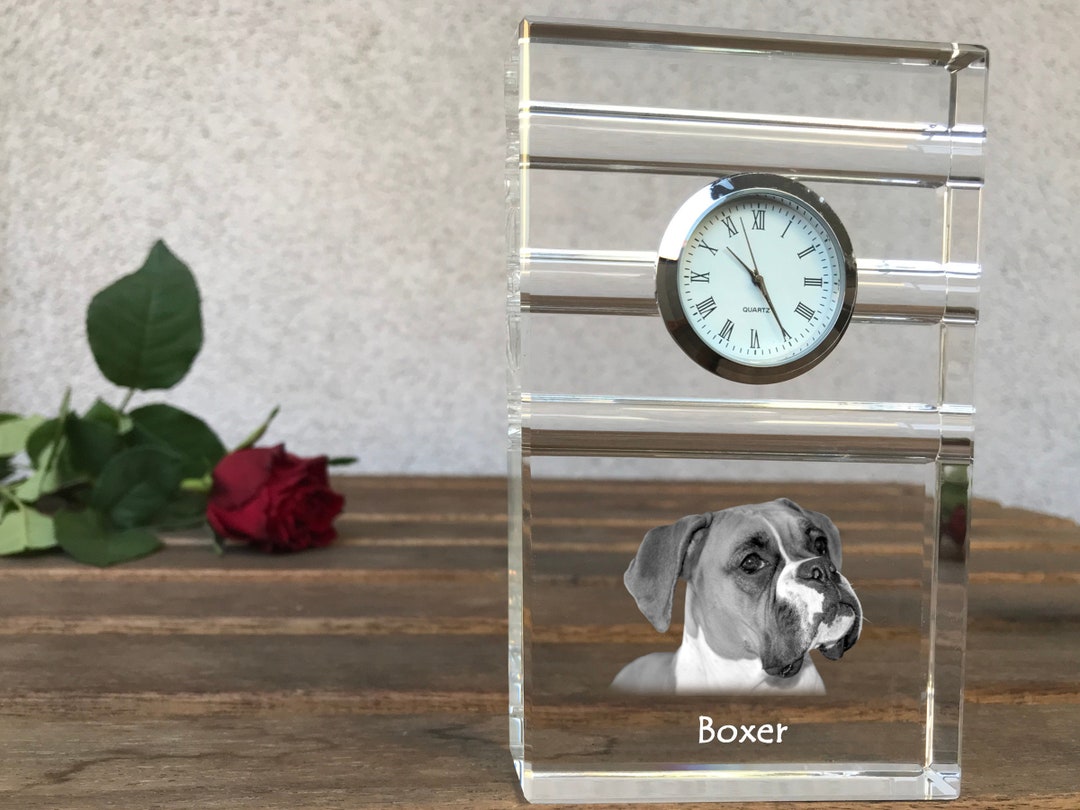 Boxer Engraved Crystal Clock, Crystal Clock With Dog, Standing ...