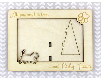 Cesky Terrier Photo Frame, Engraved frame, Custom picture frame, Personalized frame, Pet adoption frame, Gift for dog lover, Plywood frame