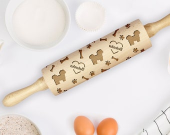 Love Bolonka Rolling Pin for Cookies with Dog, Engraved Rolling-pin, Embossing Rolling Pin, Roller with Your Pattern