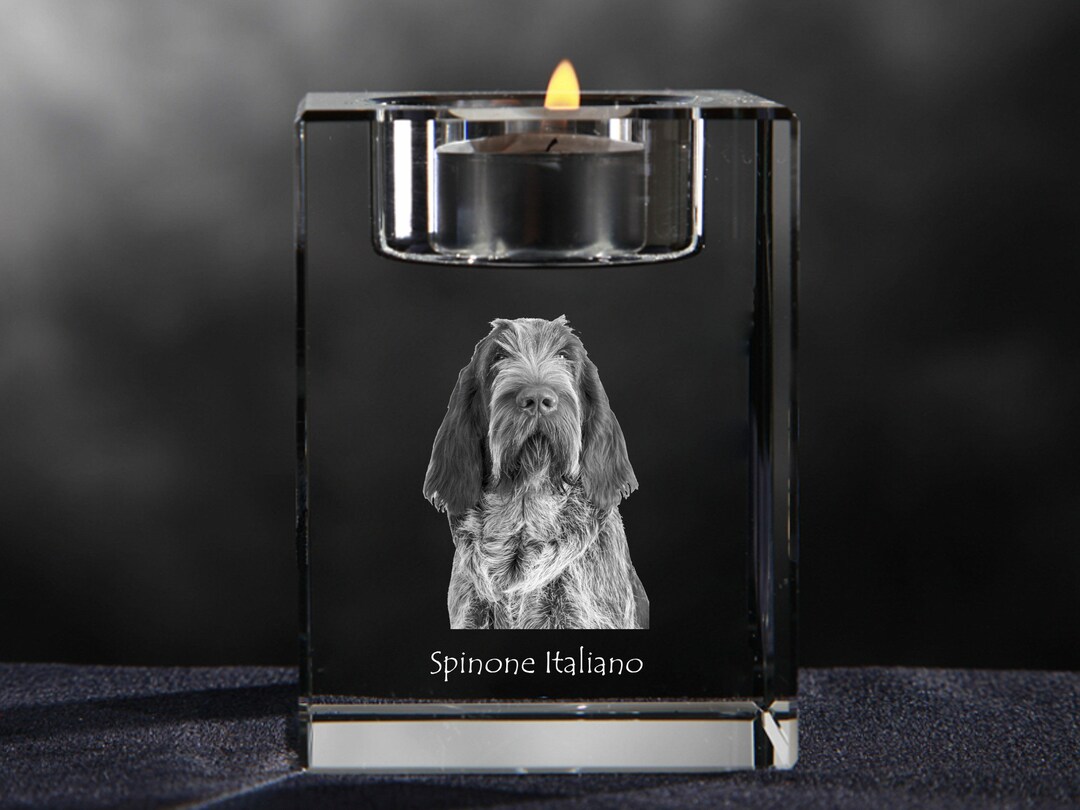 Spinone Italiano Crystal Candle Holder With a Dog, Engraved