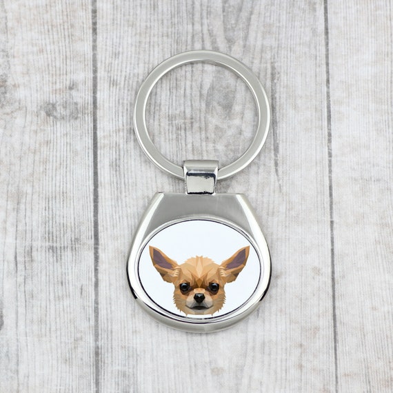 Geometric Chihuahua Keyring, Keychain With a Dog, Key Ring, Metal
