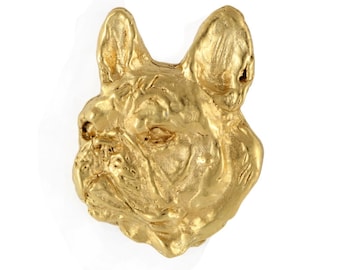 French Bulldog head Pin, Gold Plated Brooch, Elegant Dog Lover Accessory, Pin with dog, Gift box, Gift for Dog Person