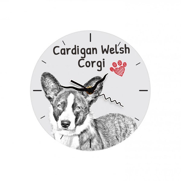 A clock with a dog ,Cardigan Welsh Corgi, MDF clock, a wall and table clock for dog lovers. Sketch style. High quality print