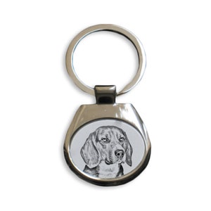 Beagle Schlüsselanhänger, Schlüsselbund mit einem Hund, Schlüsselring, Metallschlüsselhalter, fester Schlüsselanhänger, Grafik