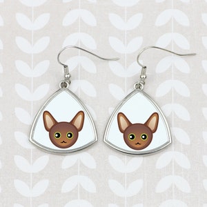 Earrings with a geometric cat, Oriental, Hanging earrings with graphics, Hypoallergenic metal, Jewelry with cats, Cat person gift