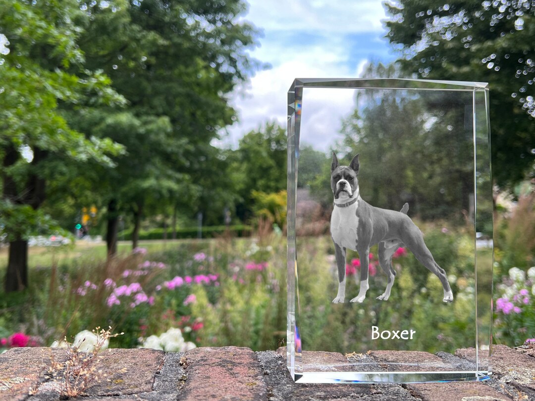 Boxer Crystal Decor With a Dog, Engraved Crystal Decoration, Custom ...