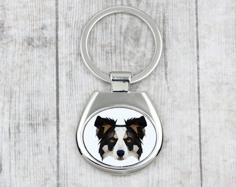 Porte-clés géométrique Border Collie, porte-clés avec un chien, porte-clés, porte-clés en métal, pendentif clé solide, graphismes modernes