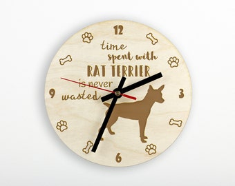 Rat Terrier Une horloge avec un chien, une horloge en bois, une horloge murale pour les amoureux des chiens, une horloge de bureau et d'étagère. Gravure personnalisée de haute qualité