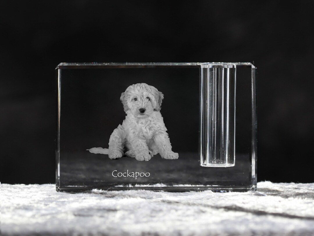 Cockapoo Engrave Cockapoo Crystal Penholder With a Dog, Engraved Crystal Pen Holder ...