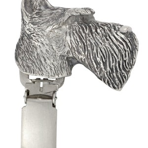 Scottish Terrier Dog show number holder, Exhibit number clip, Dog number ring clip, Silver plated dog brooch, Dog show accessory