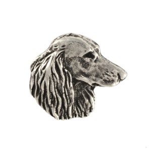 Teckel, Dachshund longhaired head Pin, Silver Plated Brooch, Elegant Dog Lover Accessory, Pin with dog, Gift box, Gift for Dog Person