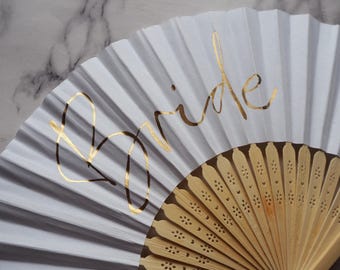 Personalised Calligraphy Paper Fans - Gold Ink - Wedding Favours, Hen Party, Bridesmaid Gifts, Bride, Place Settings, Gifts, Holiday