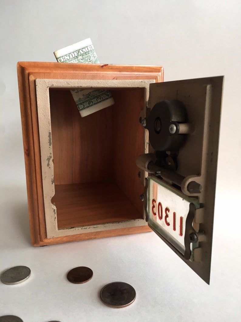 Cherry Vintage Brass Post Office Box Door With Combination Lock on