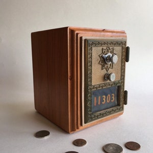 Cherry - Vintage Brass Post Office Box Door with Combination Lock on Handcrafted Bank