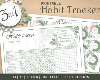 Monatlicher druckbarer Habit Tracker | Sofort Download | Letter/A4/A5 | Zielplaner | Habit Log | Gewohnheitsliste | Habit Tracker Template