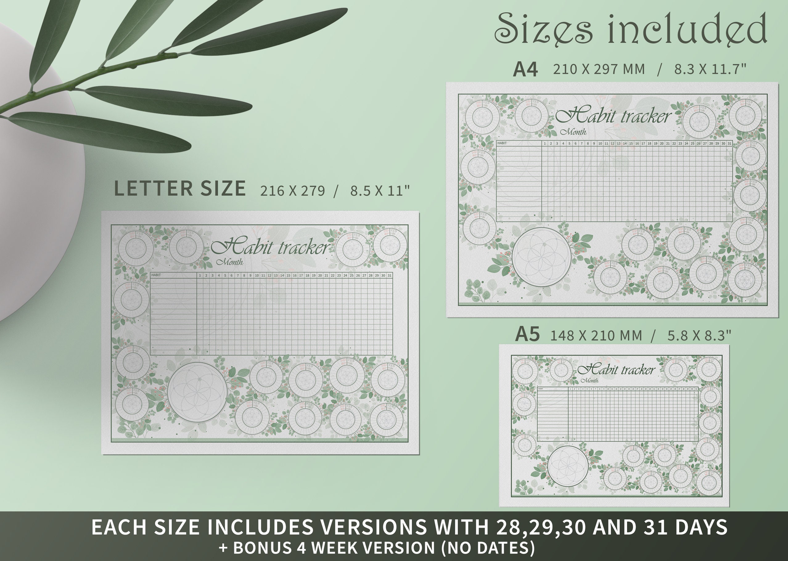 Monthly Printable Habit Tracker Instant Download Letter/a4/a5 Goal ...