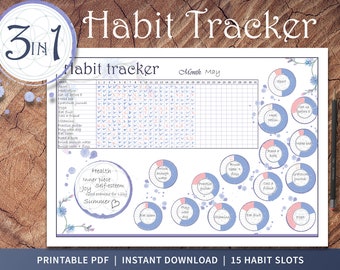 Monatlicher druckbarer Habit Tracker | Sofort Download | Letter/A4/A5 | Zielplaner | Habit Log | Gewohnheitsliste | Habit Tracker Template