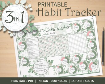 Monatlicher druckbarer Habit Tracker | Sofort Download | Letter/A4/A5 | Zielplaner | Habit Log | Gewohnheitsliste | Habit Tracker Template