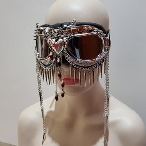 Rave Streampunk Goggles,Burning Man Goggles, Festival Goggles, Chain Spike Costume Goggles, Cyber Goth  Masquerade Goggles