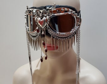 Rave Streampunk Goggles,Burning Man Goggles, Festival Goggles, Chain Spike Costume Goggles, Cyber Goth  Masquerade Goggles