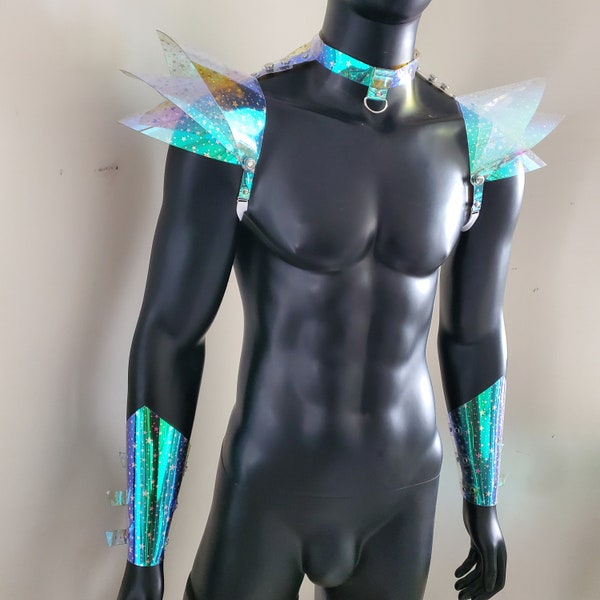 Burning Man Holographic Rave Shoulder Piece, Festival Choker Cape,Shoulder Piece, Shoulder Pads Carnival Costume Outfit, Festival Outfits