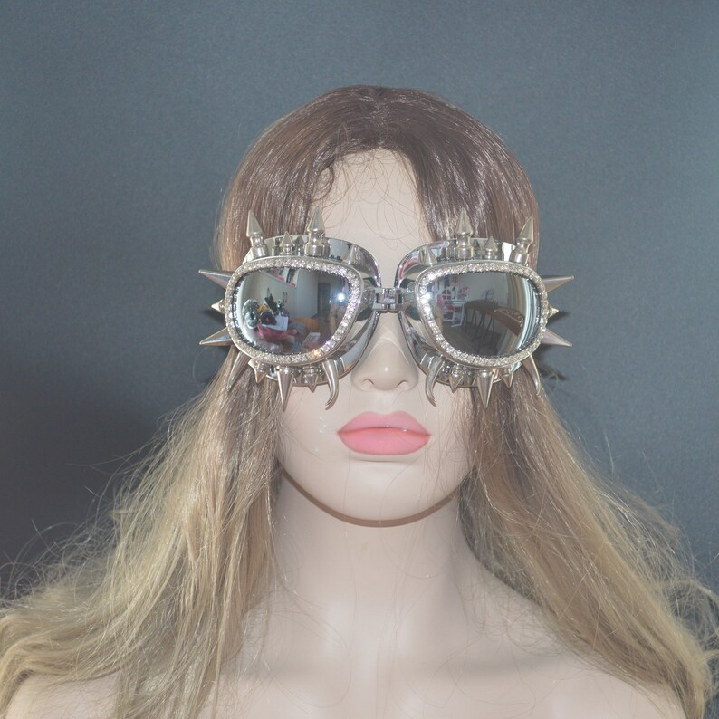 Holographic Rhinestone Rivet Burning Man Goggle Festival Mask Etsy