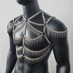 Man Body Chain Harness,Spike Fringe Metal Chain Harness,Punk Chest Harness,Festival Wear,Burning Man Outfits,Carnival Costumes,Rave Outfit