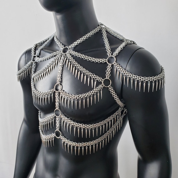 Man Body Chain Harness,spike Fringe Metal Chain Harness,punk Chest  Harness,festival Wear,burning Man Outfits,carnival Costumes,rave Outfit 