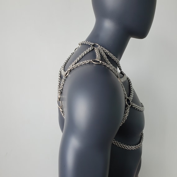 Rave Man Body Chain Harness,body Chain Harness,punk Chest Chain,music  Festival Wear,burning Man Outfits, Stainless Steel Chain Harness 