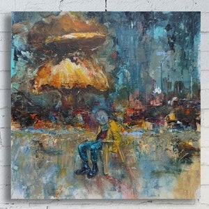 Motyw sztuki Fallout Revelation Oryginalne obrazy olejne Impasto steampunk Fantasy abstrakcyjny jasny kolor Apokaliptyczny krajobraz Opuszczone miasto
