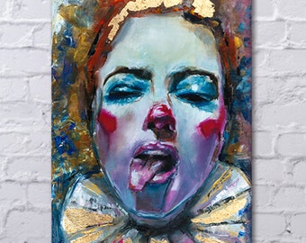 オリジナルのピエロ油絵：楽しい象徴主義の肖像画アート（7x5） - Etsy