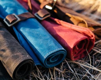 Estuche para herramientas de lona encerada con bolsillo lateral con cremallera