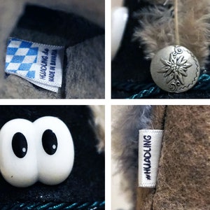 Puede incluir: Un sombrero de fieltro negro con ribete verde, ojos saltones blancos y una pluma. El sombrero tiene un bot&oacute;n plateado con un dise&ntilde;o de flor blanca y una etiqueta que dice "#HUADLING".