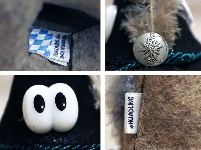 Puede incluir: Un sombrero de fieltro negro con ribete verde, ojos saltones blancos y una pluma. El sombrero tiene un bot&oacute;n plateado con un dise&ntilde;o de flor blanca y una etiqueta que dice "#HUADLING".