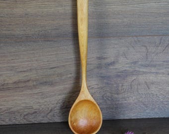 Handmade Elm Wood Spoon, Long Handle Kitchen Utensil