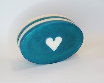 Turquoise Soap | Handmade Soap | Soap Art | Novelty Gift | Layered Soap | Heart Shaped | Turquoise Scent | Blue Soap | Heart Soap